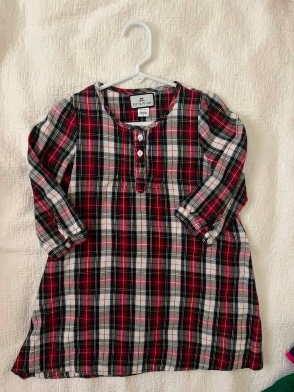 Petite Plume -Girls Red Plaid Long-Sleeve nightgown
